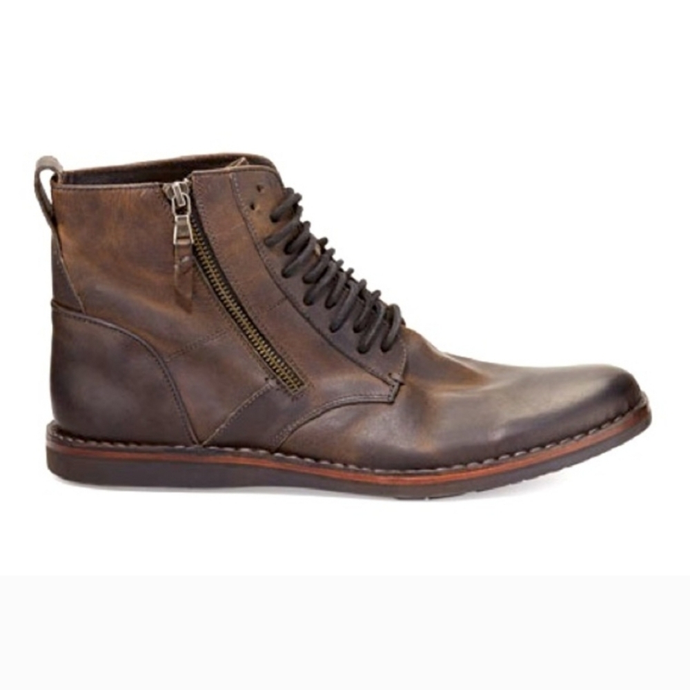 John Varvatos BARRETT SIDE ZIP BOOT Mens Ankle Brown Leather Calfskin